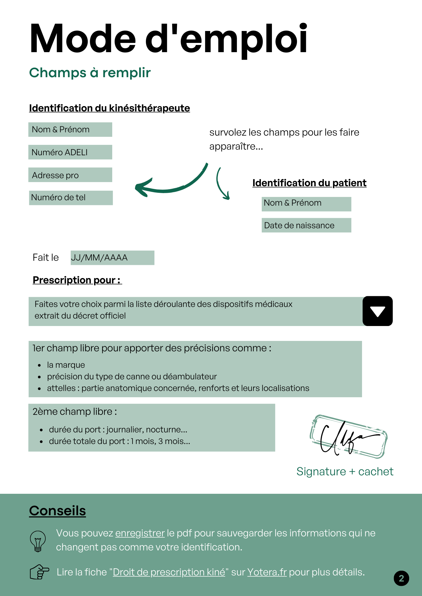 mode d'emploir modèle prescription kiné