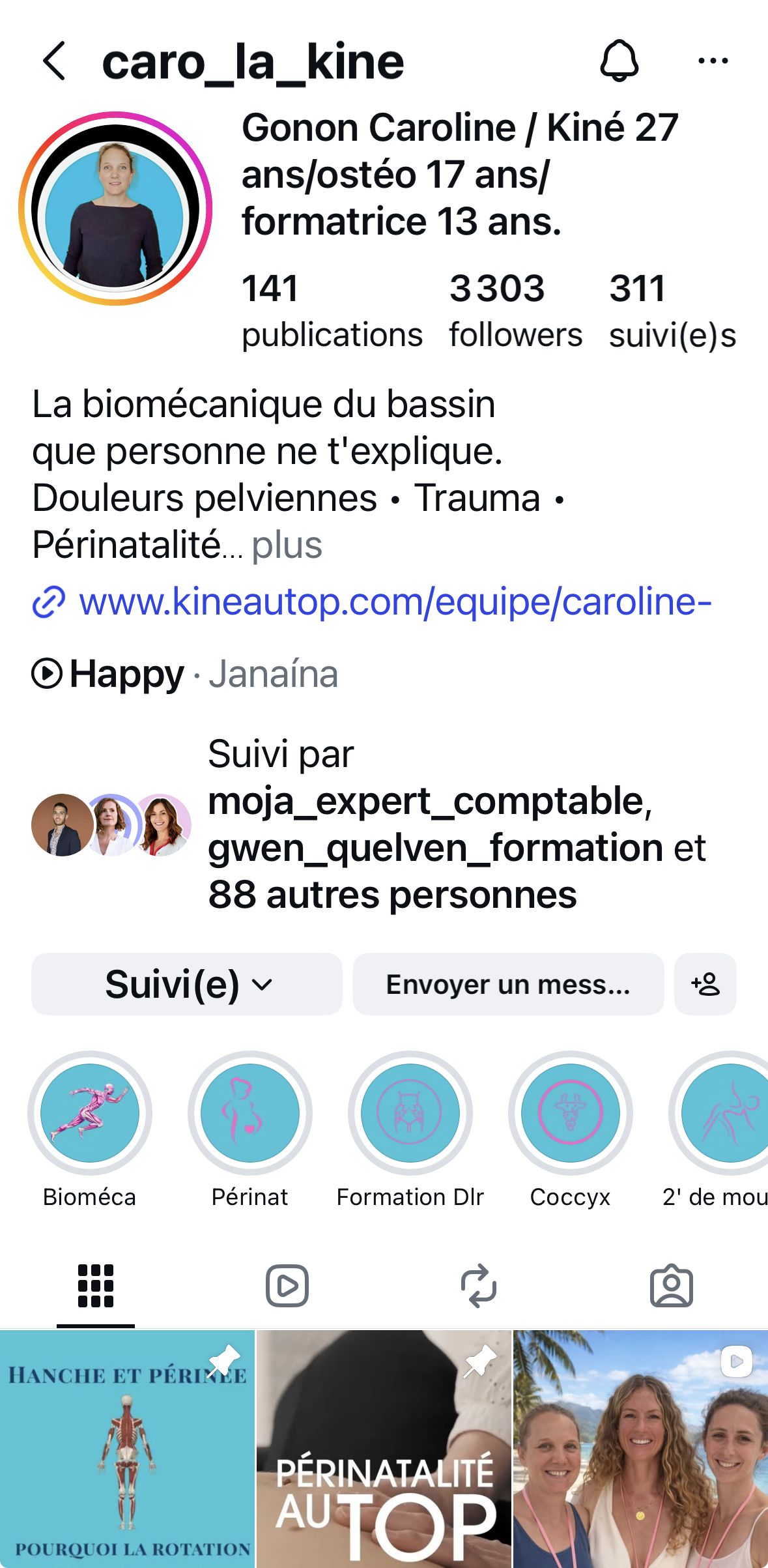 capture d'écran du compte instagram caro la kiné